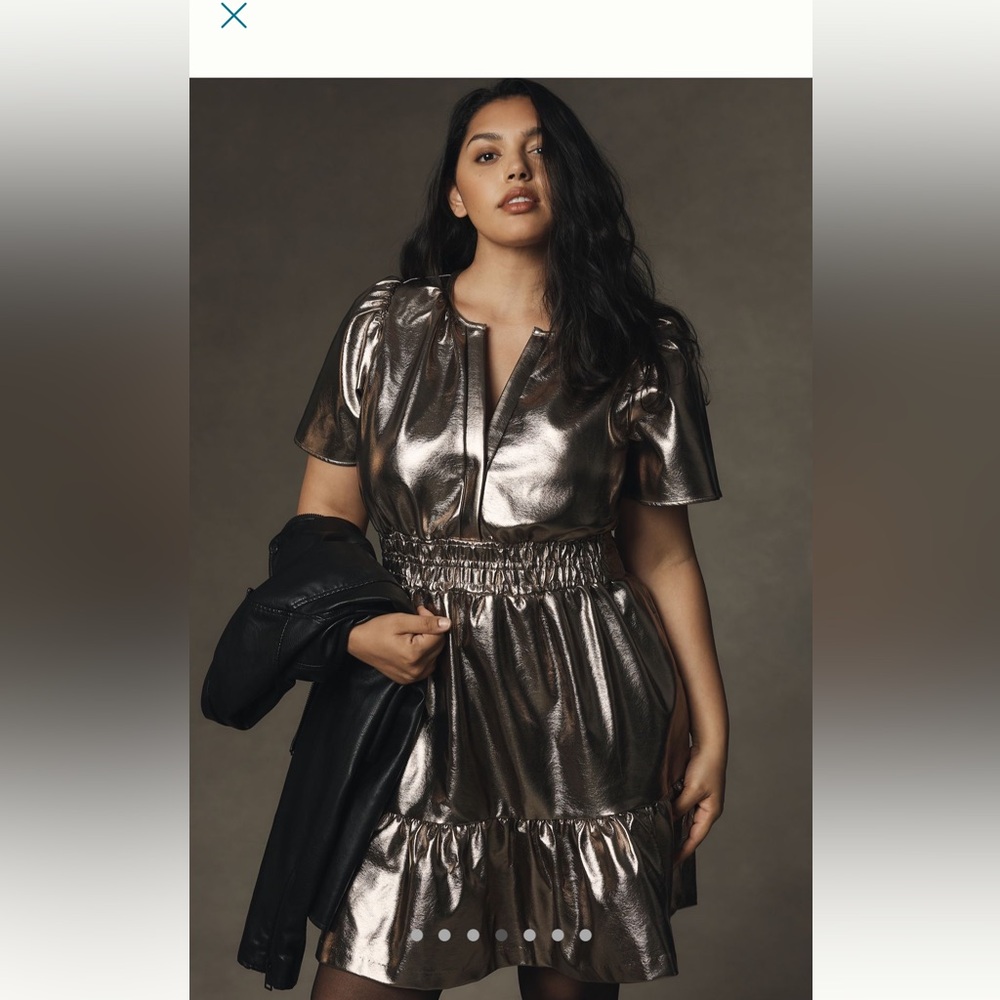 Anthropologie Somerset Mini Faux Leather Metallic Short Sleeve Dress 2X